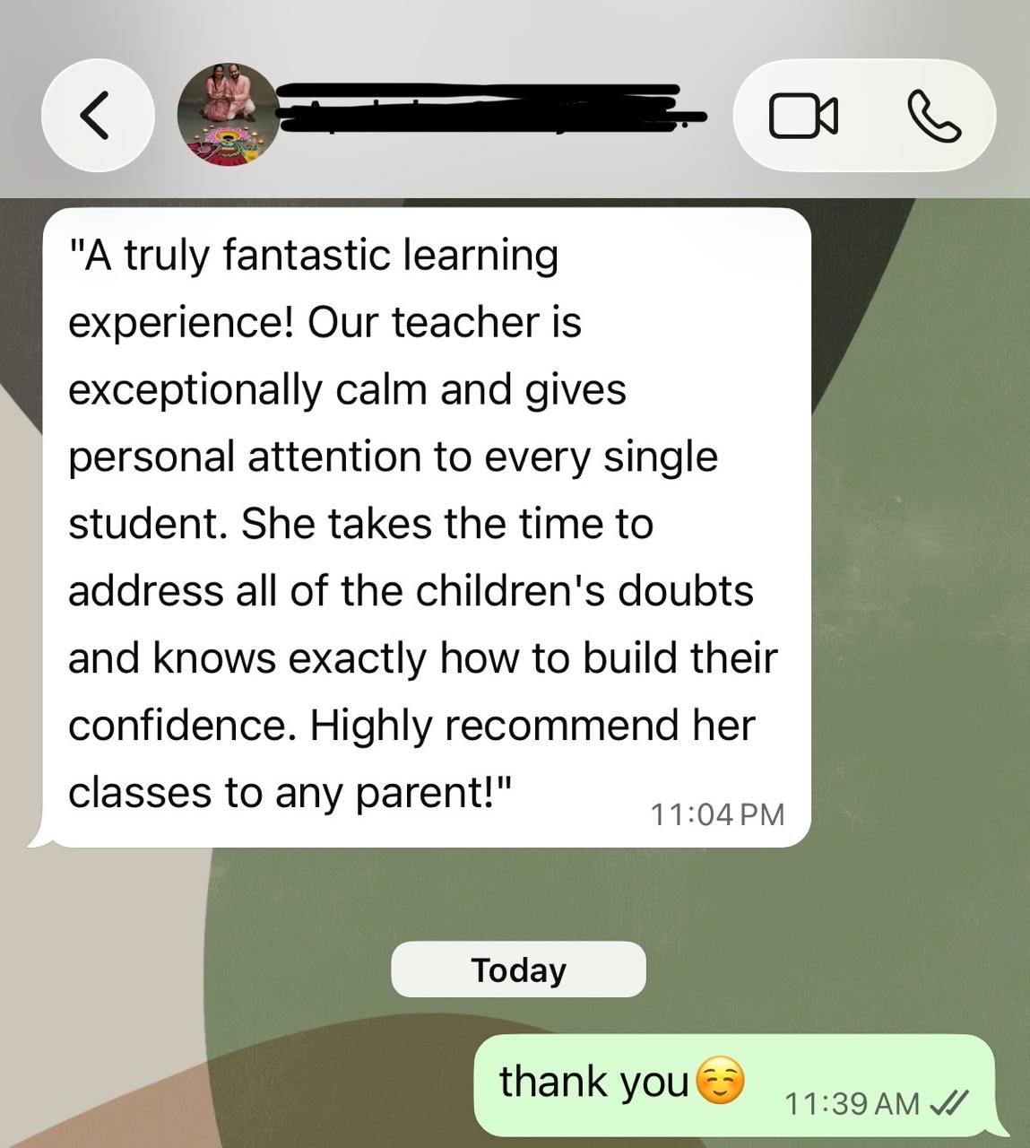 Parent feedback screenshot